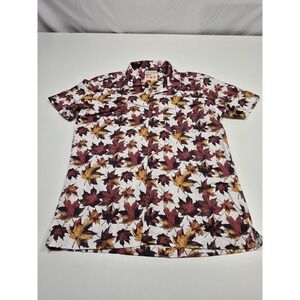 Far Afield Pop Shirt Mens M Multicolor Leaf Print Organic Cotton Button Up